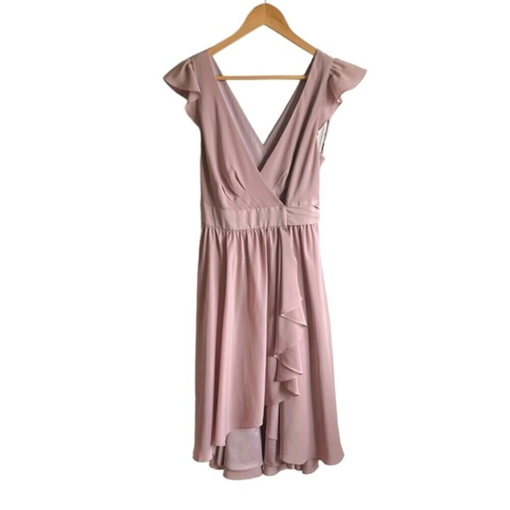 BHLDN Hitherto Sydney Wrap Dress Size 6 Mauve Pink Cap Sleeve Bridesmaids - Picture 2 of 11